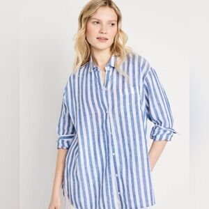 NWOT Old Navy Linen-Blend Boyfriend Shirt